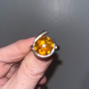 Sterling Silver Yellow Amber Ring